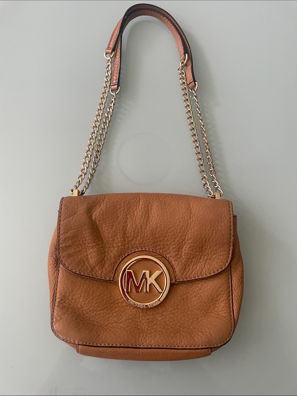 Michael Kors Brown Leather Crossbody Bag with Gold Chain
